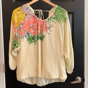 Tibi ivory silk floral blouse